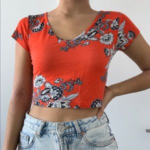 Garage Orange Floral Print Crop Top